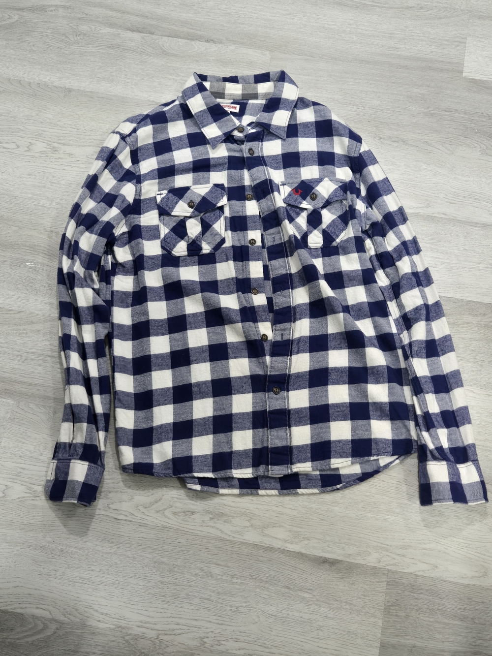 True Religion Navy and White Buffalo Check Flannel Shirt